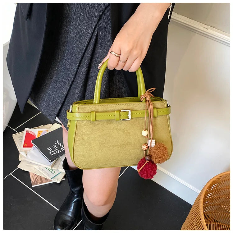 Retro Faux Suede Women's Handbag Fashionable Small Square Bag 2025 Winter Simple Short Handle Single Shoulder Crossbody Bag
