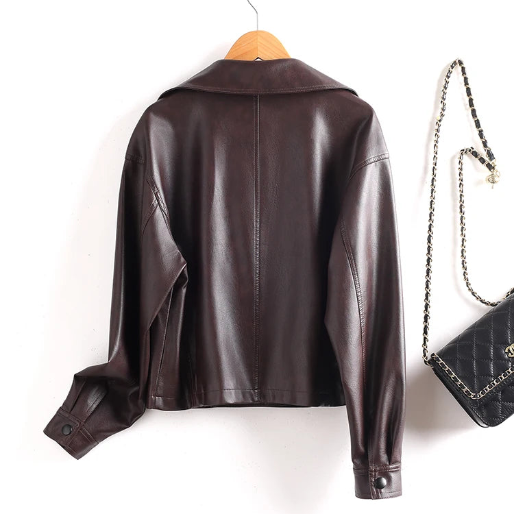 Ning Genuine Leather Jacket Women's Short Style 2026 New Autumn Loose Casual Motorcycle Fashion Sheepskin Coat