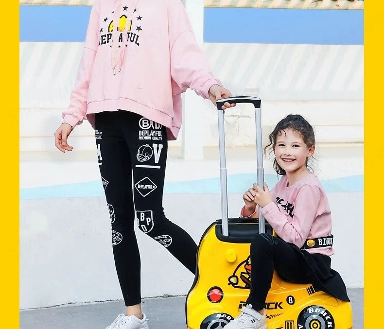 Cute Pony Cartoon Suitcase for Children Can Sit and Ride Carry on Kids Luggage Baby Trolley Case Boarding Cabin 20 Inch
