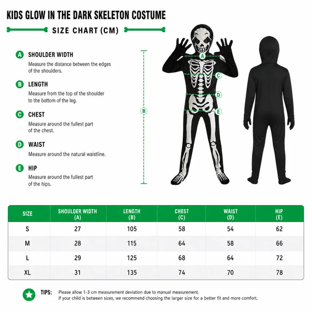 Glow-in-dark Skeleton Skull Costume Luminous Printed Skeleton Ghost Jumpsuit Full Body One-piece Suit Halloween Cosplay Outfits