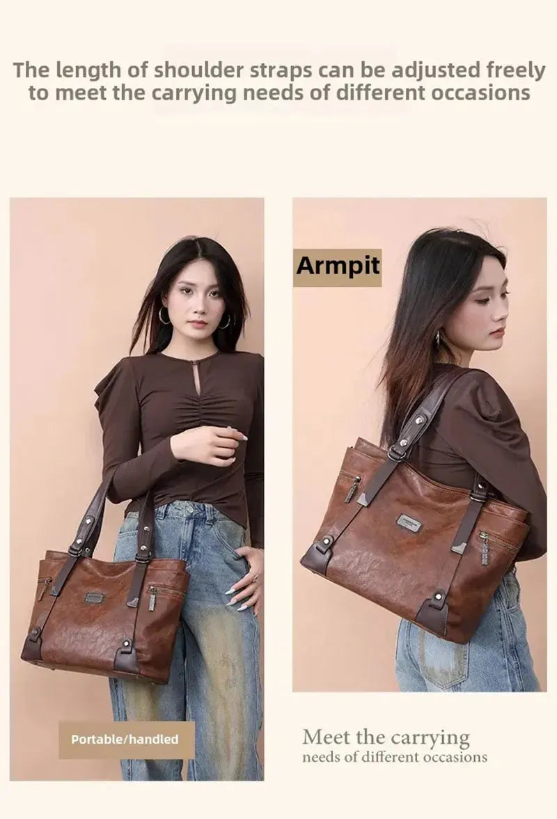 Vintage Women's Tote Bag 2025 New PU Leather Shoulder Bag Large Capacity Handbags Retro Style Crossbody Bags for Women