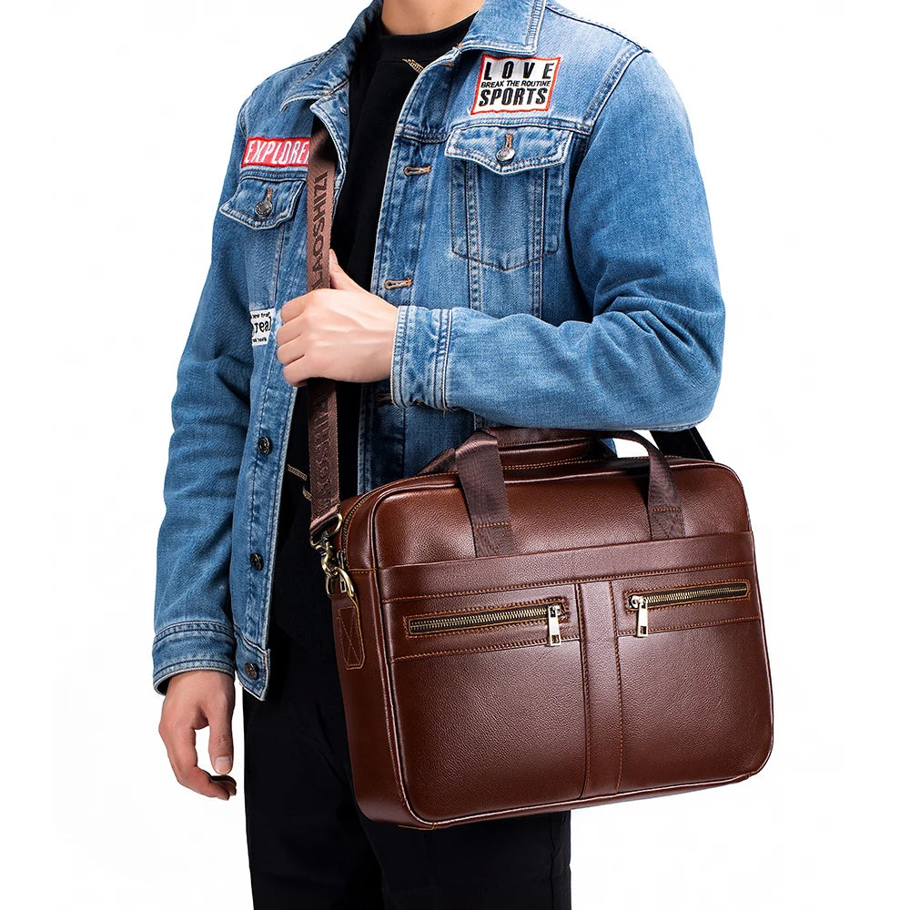 Hot Selling Men's Bags, Leather Handbags, Men's Top Layer Cowhide Briefcase, 15 Inch Computer File Bag