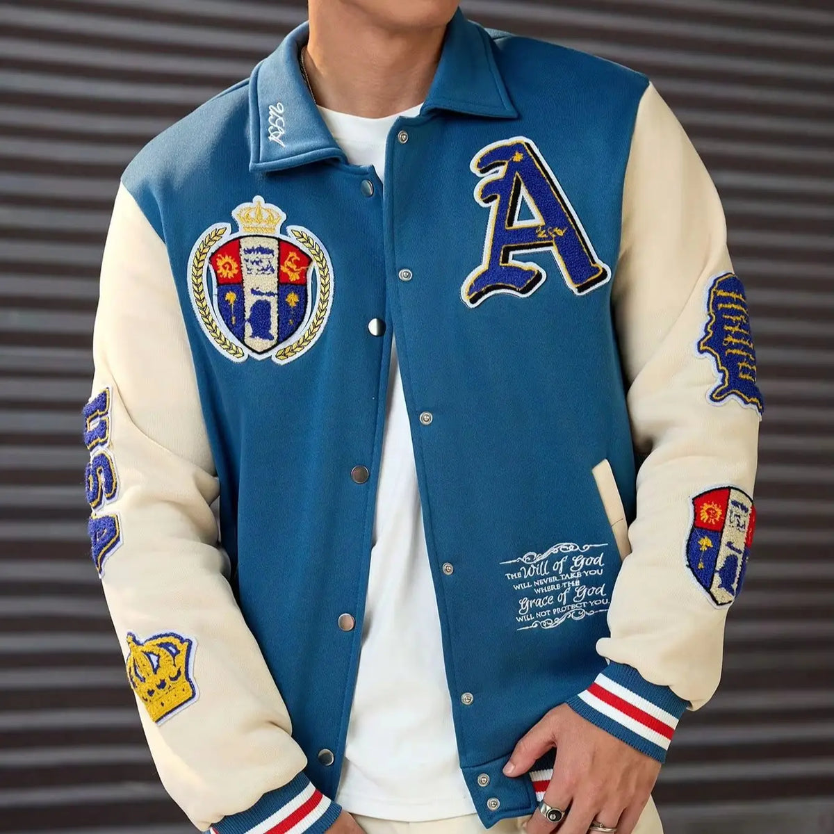 DIYIE Men's Patchwork Baseball Jacket, Long Sleeve Er Coat, Men's Varsity Jacket, Baseball Jackets Men Women Custom Jacket