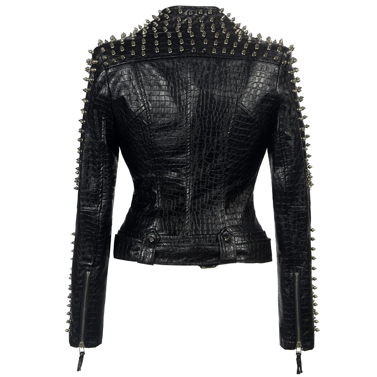 Women's Plus Size Studded Faux Leather Jacket Punk Biker Coat Slim Fit Black Motorcycle Jacket with Studs Rock Streetwear Coats