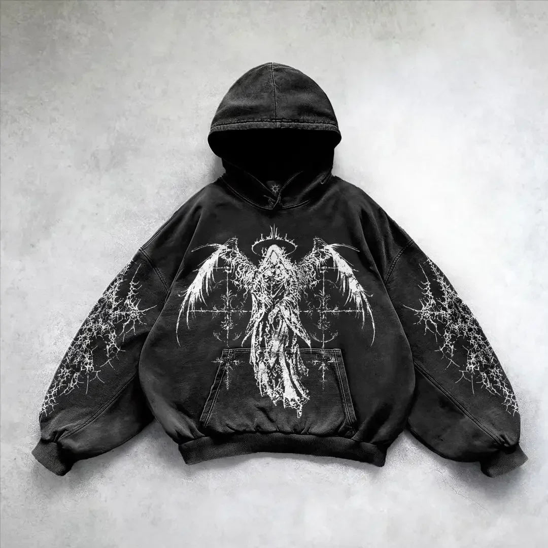 Harajuku gothic goddess print hoodies women goth 2025 hot sell hoodie y2k tops oversized sweatshirt black streetwear clothes