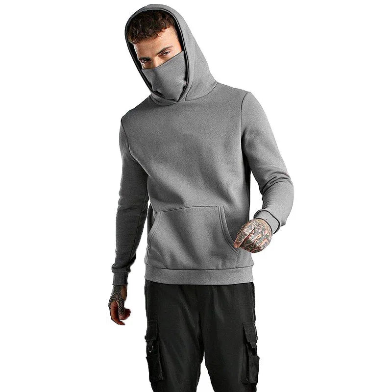 Mens Gym Hoodie Sleeveless with Mask Sweatshirt Hoodies Casual Splice Large Open-Forked Male Clothing Mask Button Sports Hooded