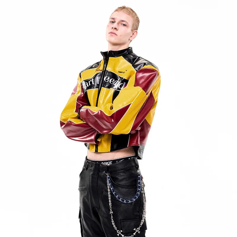 LUZHEN Fashion High Quality Embroidery Pattern Stand Neck Motorcycles Leather Jacket Men's 2025 New Original Short Coat JY4627