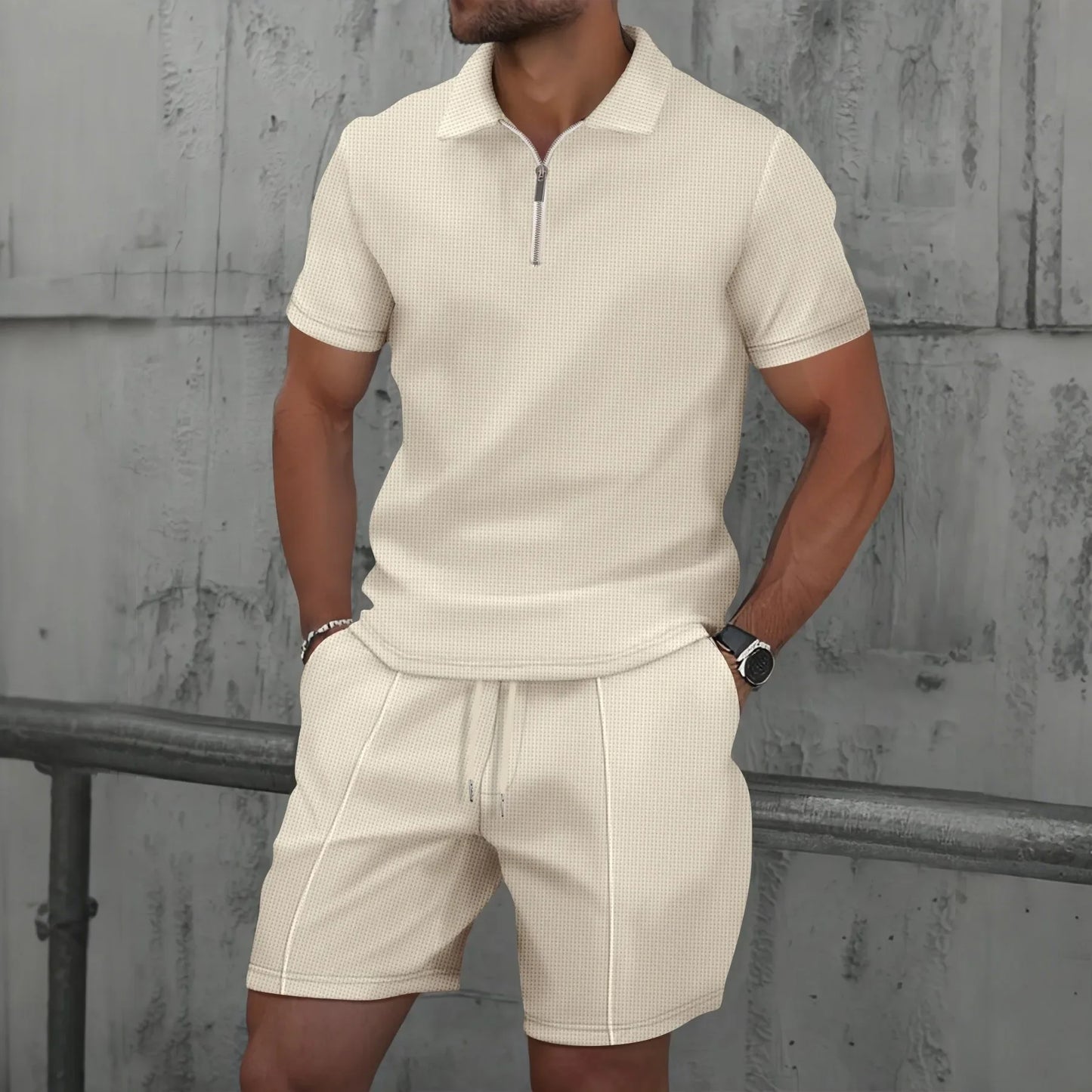 Summer Men Sports Polo Suit Short Sleeve Stylish Zipper Polo Shirt And Shorts Set Men Casual Streetwear 2-pie Leisure Sports Set
