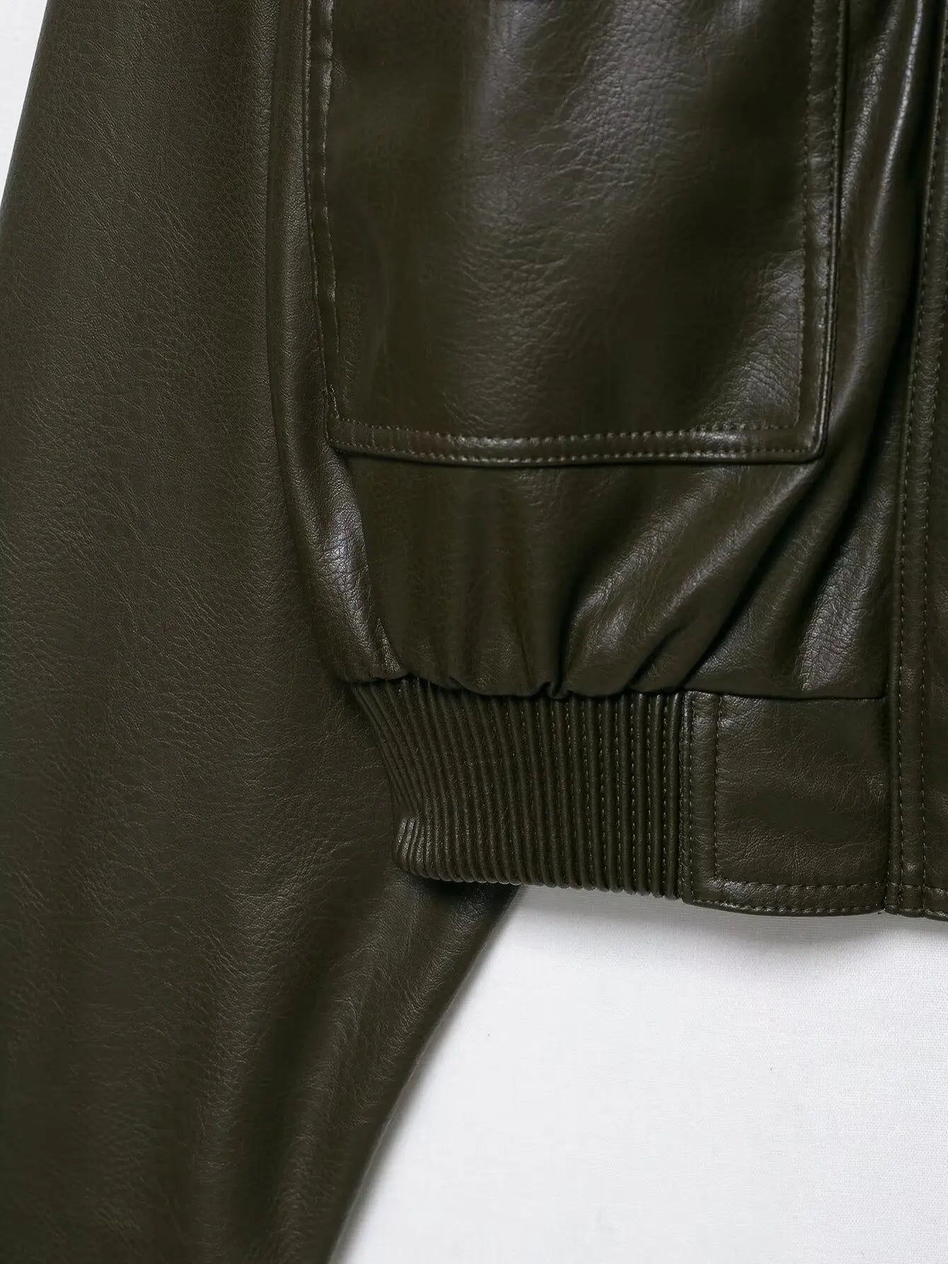 HH Women Faux Leather Cropped Jacket vintage Bomber Jackets With Pockets Long Sleeve Coats Zipper Overcoat Jacket For Woman