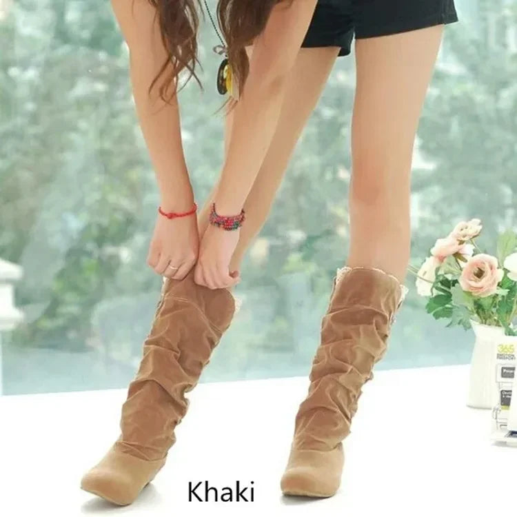 2024 New Mid-tube Snow Boots Hollow Cotton Thread Hook Lace Frosted Lady Boots Large Size Women's Shoes