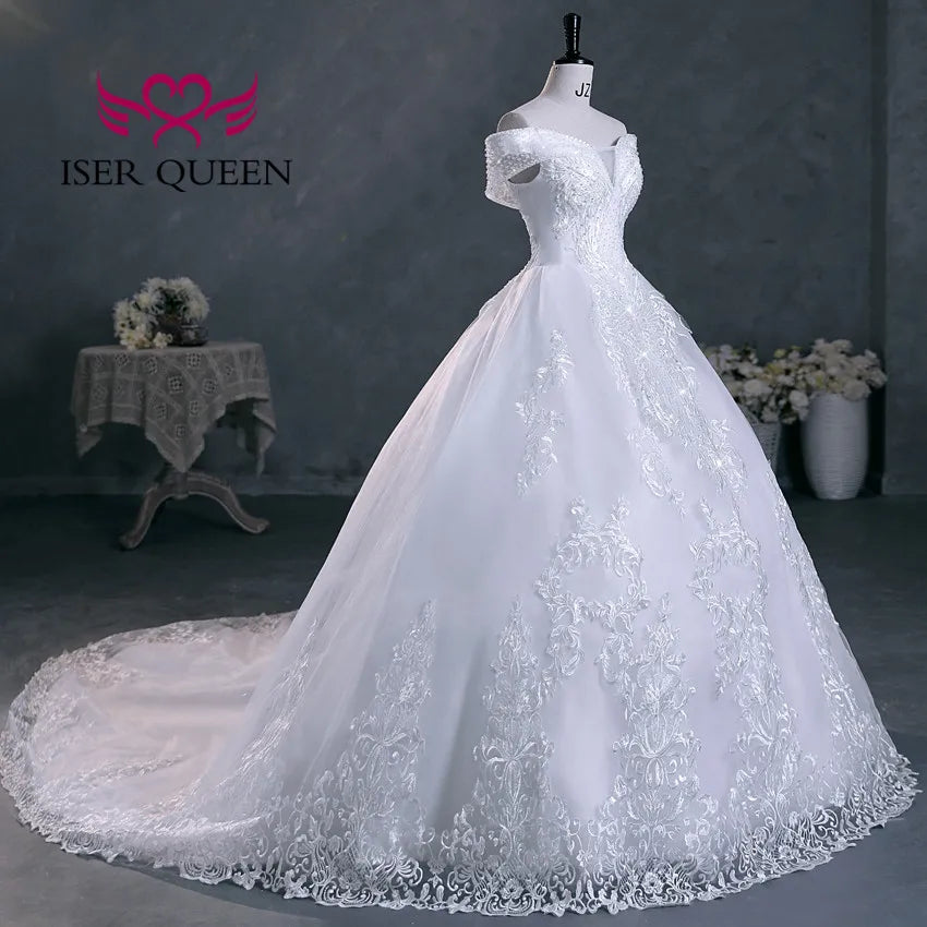 Customized Beading V neck Pretty Lace Embroidery Wedding Dress 2026 Ball Gown Plus Size Elegant Wedding Dresses For Women WX0298