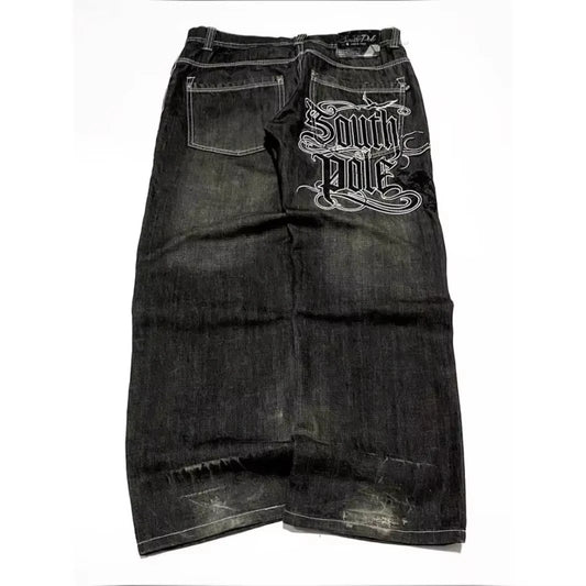 American Street Trend Letter Embroidered Loose Jeans Men Harajuku Y2K New Hip Hop Oversized Wide-leg Pants Unisex Mopping Jeans