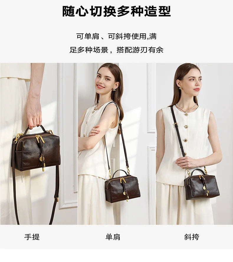 YANATARI Luxury Handbags Female Crossbody Bags Shoulder Bag Women Bags New Fashion 2026 Genuine Cowhide Leather Satchel