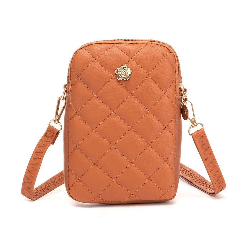 Embroidery Mobile Phone Bags Women Fashion Shoulder Bag Female Mini Crossbody Messenger Bags PU Leather Clutch Wallet Pouch
