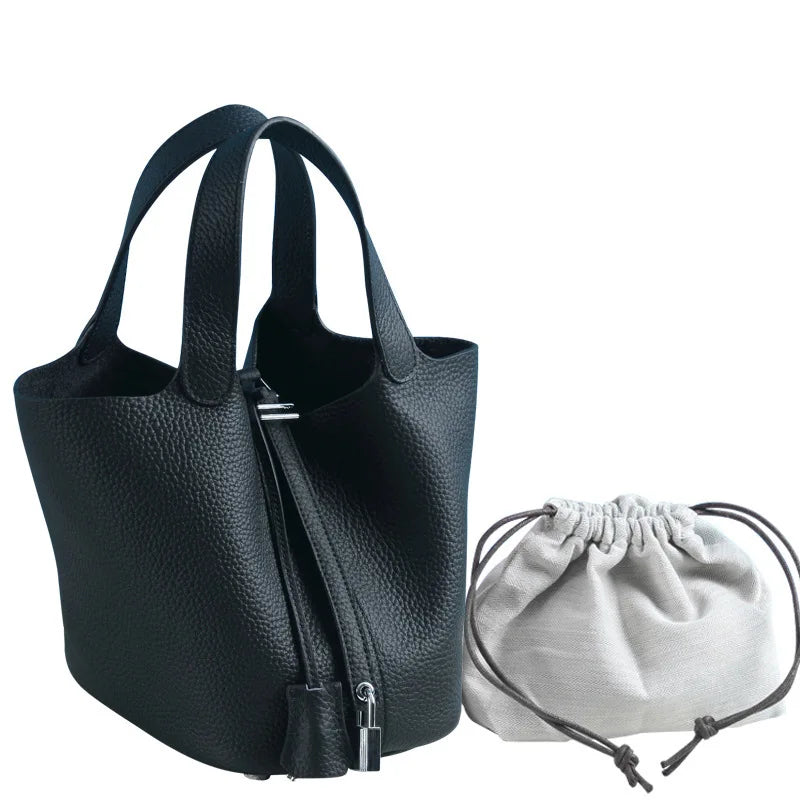 Fashion Classic Womens Bucket Bags Leather Lady Hand Bags High Quality Genuine Leather Luxury Ladies Top Handle Handbags