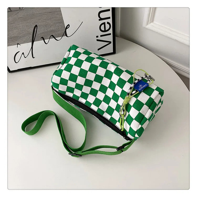 Plaid Shoulder Bag for Women Handbag CrossBorder Canvas Leisure  Fashion Bag Ladies Embroidered Han Female Pocket Purse