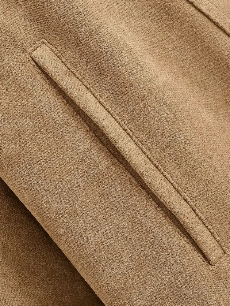 Women Brown Faux Suede Short Jacket Tie‑waist Long Sleeve Vintage Streetwear 2026 Lady New Autumn Winter Casual Outerwear Coat