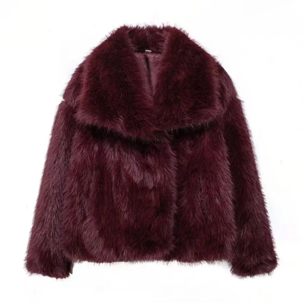 HH 2025 Winter Coats For Women New Artificial Fur Effect Loose Cropped Coat Female Versatile Streetwear Women's Cardigan