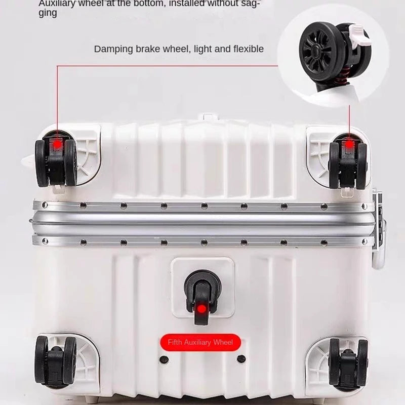 Five-wheeled Luggage 34 inch Thicken Aluminum Frame Suitcase USB Cup Holder Large Capacity TSA Lock Trolley Case Brake Wheel 24"