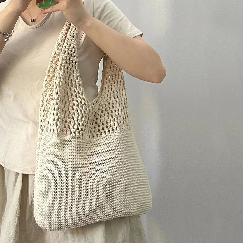 Large Capacity Shoulder Bags Fashion Women Hollow Woven Crochet Bag Knitting Handbags Eco Female Shopping Tote
