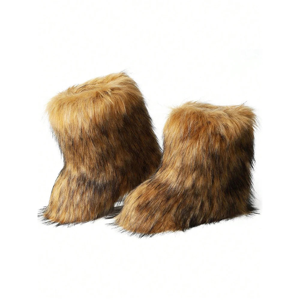 Y2K Faux Fox Fur Snow Boots Winter Shoe Women's Fluffy Faux Fox Fur Boots Woman Plush Warm Snow Boots Luxury Footwear Girls' Furry Fur Bottes Fashion