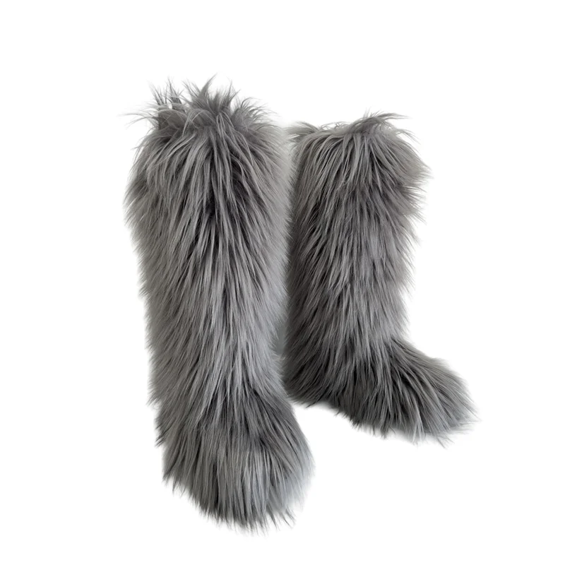 Hot Sale Ins Fashion Long Women Furry Boots Winter Knee Length Keep Warm Ladies Snow Boots