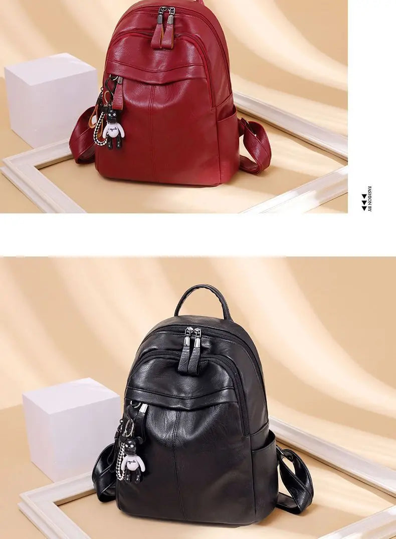Women's Large Capacity Soft Leather Backpack Fashionable Street Style Travel Bag 2025 New Korean Version Trendy Ladies Bag