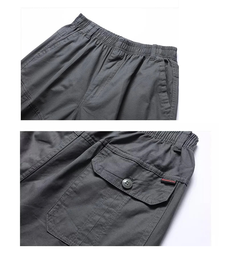 Zipper Pocket Workwear Shorts Mens Knee Cargo Pants 2026 Summer Cotton Shorts Men Climbing Jogger Elastic Waist Sports Work Wear