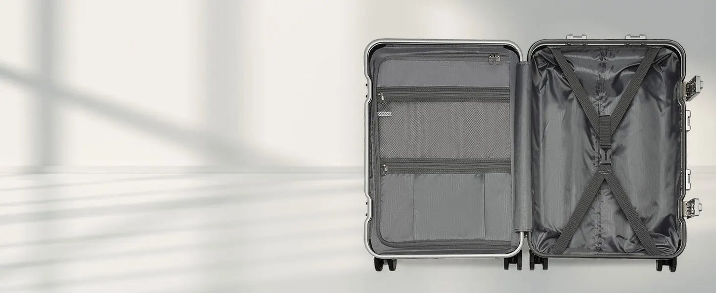 Hard Case Suitcase Trolley Aluminum Frame suitcase PC hand luggage with 4 Rolls TSA Check-in Luggage Trackcase Black