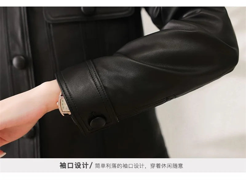 Lapel PU Leather Jacket Women 2026Spring Autumn New Coat Fashion Locomotive Goddess Overcoat High Quality Short Outerwear Female
