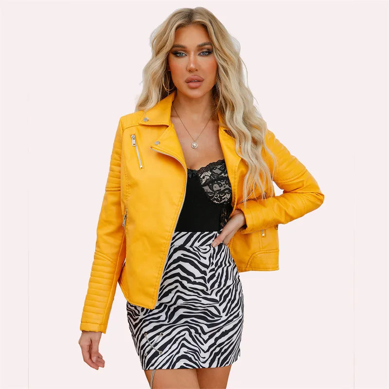2026 New Fashion Women Faux Leather Jacket, Spring Autumn Zipper Casual Pu Coat, Female Biker Outerwear Ladies Clothes S-XXXL