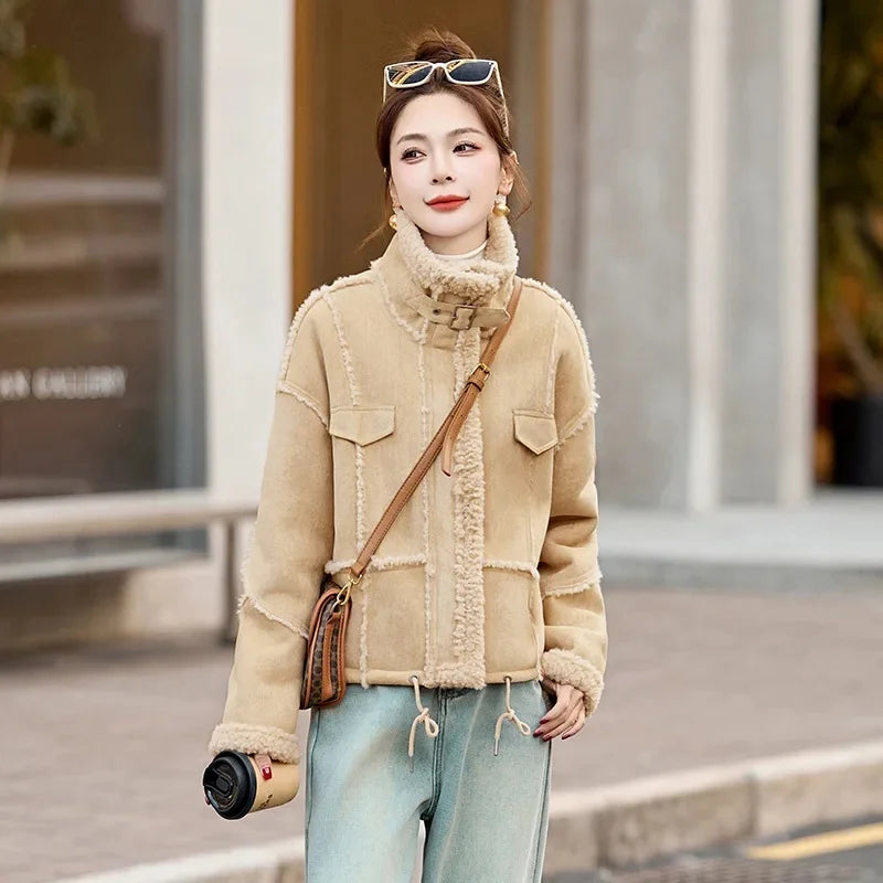 Winter Hot Sale Of The Season Fashionable Trendy Good Looking Leather Fur Integrated Jacket Short Outerwear Women's Clothing No