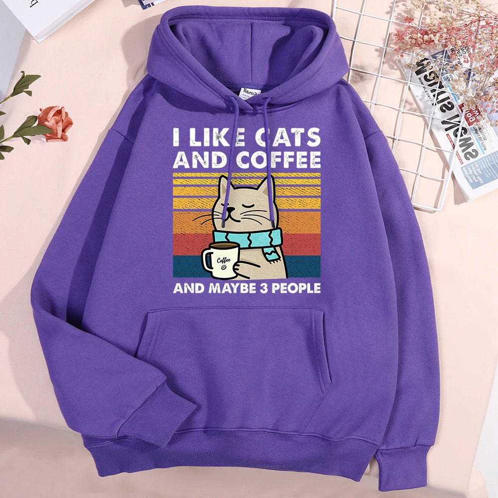 I Like Cats And Coffee Hoodies For Men Women Fashion Crewneck Clothes Loose Fleece New Hoodies Street Pullover Man Sweatshirt