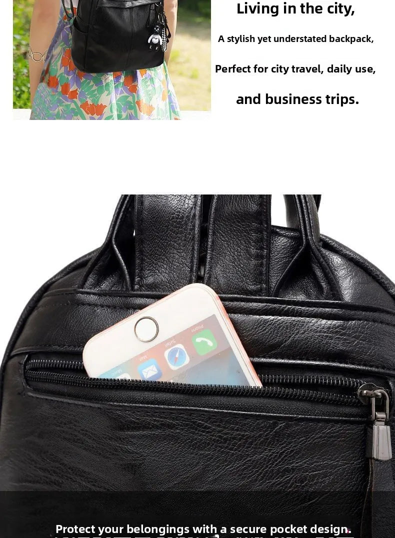 Women's Large Capacity Soft Leather Backpack Fashionable Street Style Travel Bag 2025 New Korean Version Trendy Ladies Bag