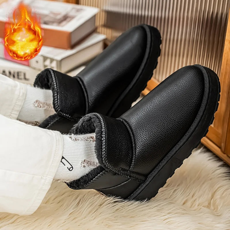 Couple Style Men's and Women's High-Top Leather Waterproof Snow Boots Plus Velvet Warm Boots and Cotton Shoes