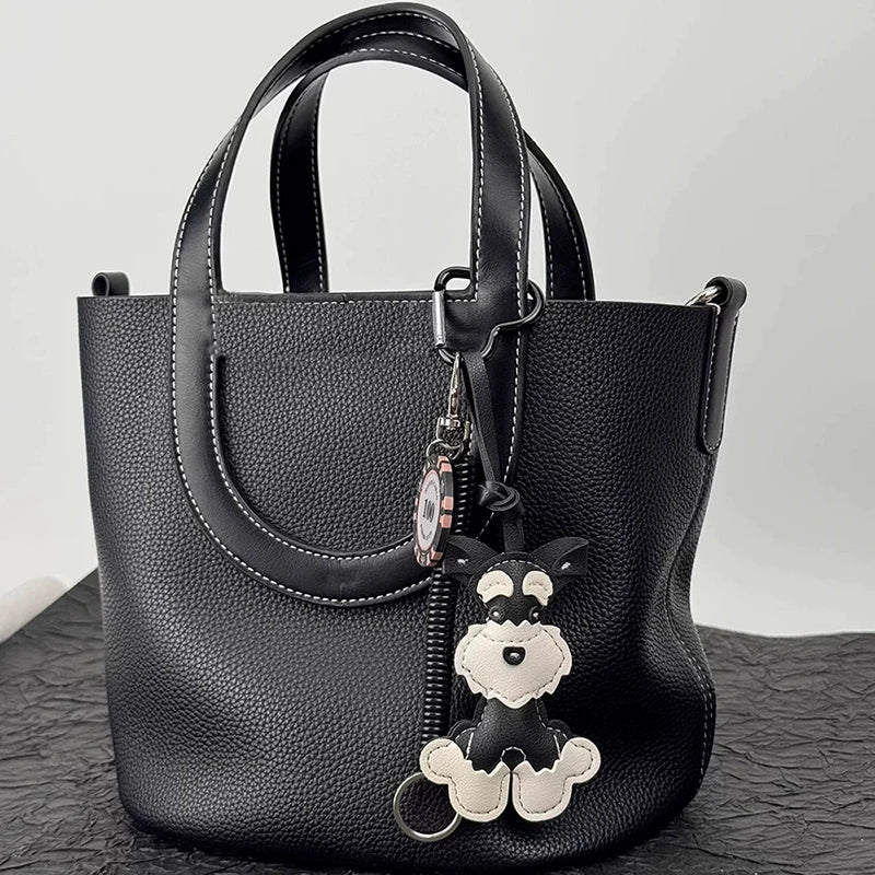 Lovely PU Leather Schnauzer Keychain Cute Puppy Animal Hanger Dog Fashion Bag Pendant Creative Woven Rope Keyring Bag Charms New