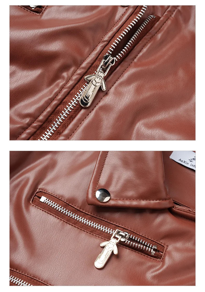 New Women slim short leather jacket plus cotton high waist long sleeve lapel diagonal zipper leather jacket pu motorcycle suit