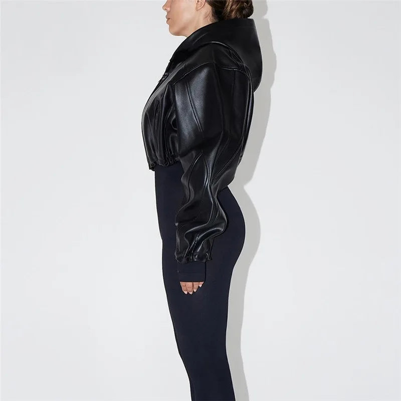 Short Coat Women Leather Jackets Zipper Full Sleeve Solid Streetwear Jacket Turn Down Collar Spliced Casual Coats Autumn 2026