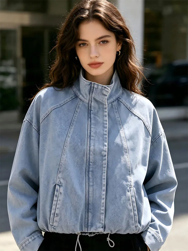 UETEEY Fashionable Versatile Loose Long Sleeve Denim Jacket Women's Cross-Border  Street Style Thickened Zipper Closure
