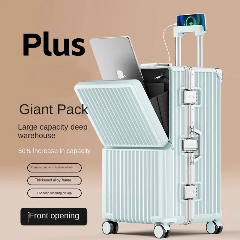 Front Opening Suitcase 20 inch Boarding Box Trolley Case 28/30 inch Luggage Large Capacity Aluminium Frame Suitcase Password Box