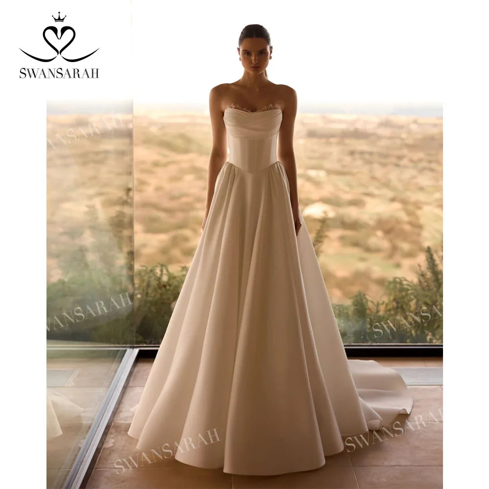 Luxury Sleeveless Wedding Dress Civil Sweetheart A-Line Plus Size Princess Bride Gown SwanSarah P650 Custom Vestido De Novia