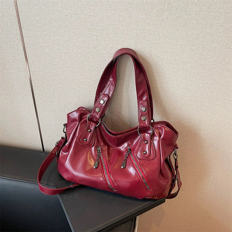 Retro Brand Roomy Shoulder Bag Female Luxury Solid Color Classic Crossbody Bag Large Capacity Style Soft PU Leather Tote Bag