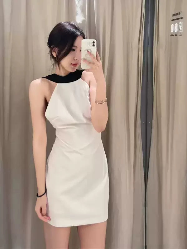Women's Dress 2025 Halter White Mini Dress Off Shoulder Elegant Party Dresses Woman Summer Backless Short Dresses Vestidos Sexy