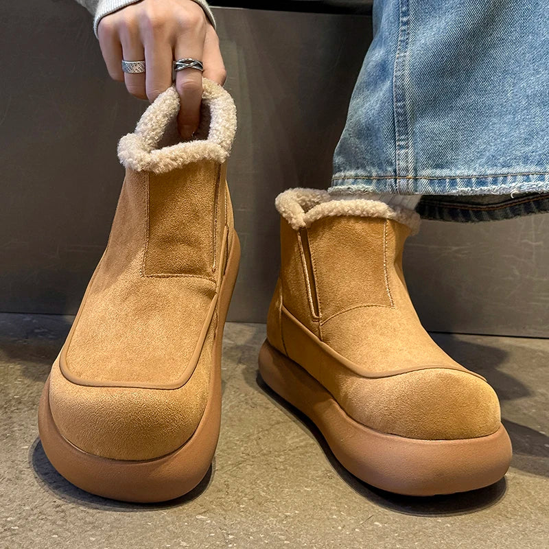 European  American High-end New Frosted Big Toe Thick Soled Snow Boots Youth Warm Plush Boots Retro Casual Lazy Boots