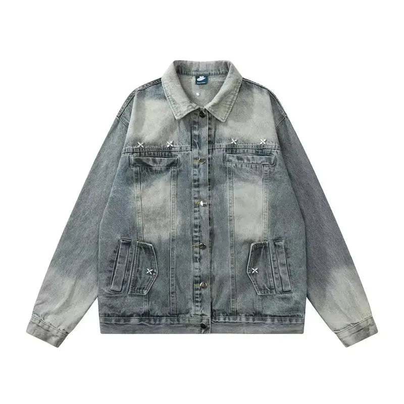 Men's Denim Jacket Vintage Distressed American Style Slim Fit Motorcycle Jacket Workwear Casual Coat Spring Autumn