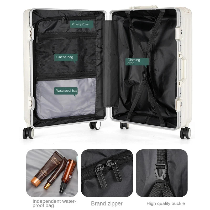 Wide Tie Rod Luggage Aluminum Frame with Durable PC Trolley Case 30 inch Multifunctional Suitcase with Large Capacity