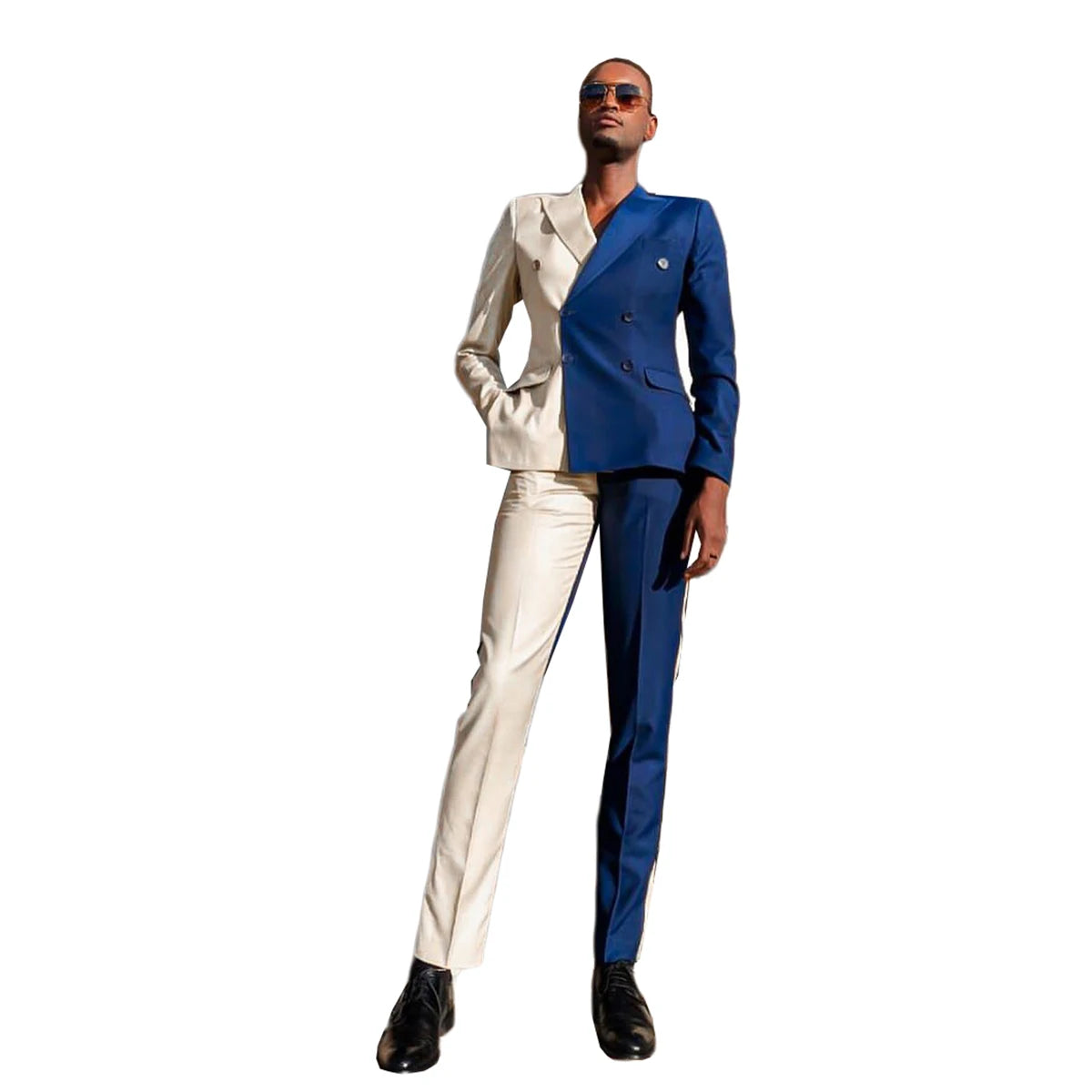 Double Breasted Wedding Men's Suits Tailored Made 2 Pieces Groom Tuxedo Slim Fit Blazer Pants Peaked Lapel Spliced Suit