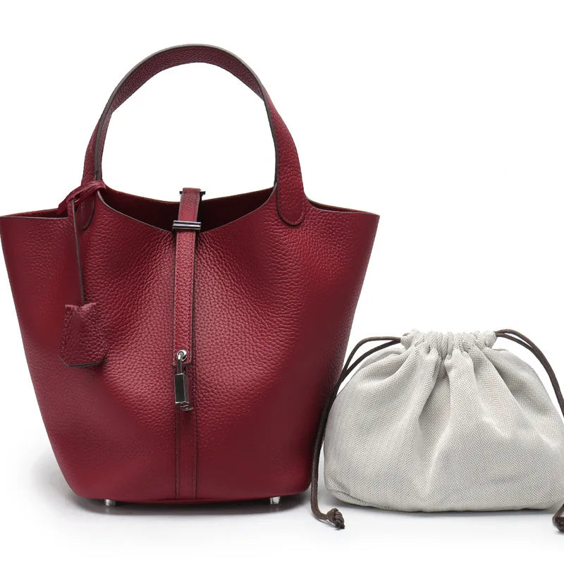 Fashion Classic Womens Bucket Bags Leather Lady Hand Bags High Quality Genuine Leather Luxury Ladies Top Handle Handbags