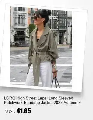 LGRQ Stand‑Collar Long Sleeve Biker Faux Leather Jacket Women Vintage Drawstring Waist Cropped Outerwear 2026 Autumn 19DB3772
