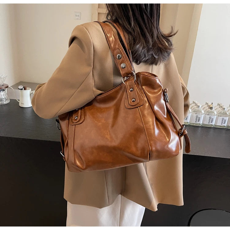 Large Capacity PU Shoulder Bag Rivet Buckle Thread Solid Casual Tote Crossbody Bag 2025 Hot Sale Bags for Women Bolsas Femininas